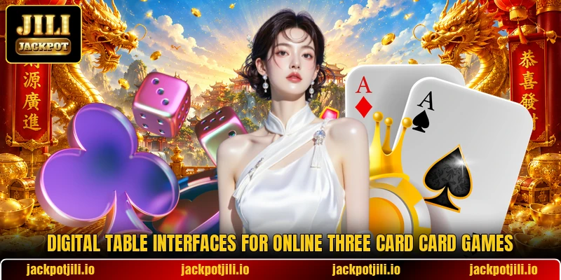 Digital table interfaces for online three card card games