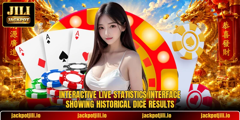Interactive live statistics interface showing historical dice results