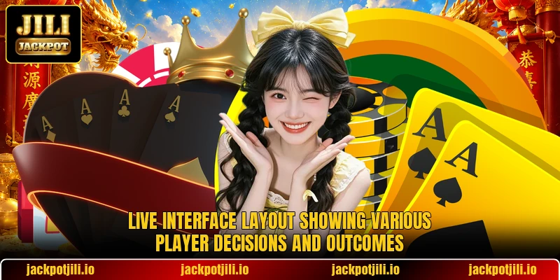 Live interface layout showing various player decisions and outcomes