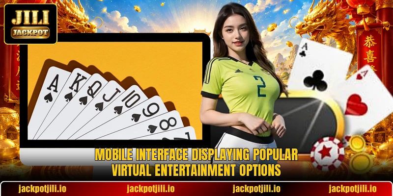 Mobile interface displaying popular virtual entertainment options