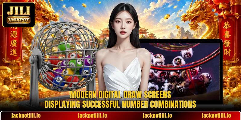 Modern digital draw screens displaying successful number combinations