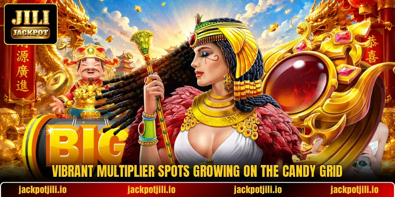 Vibrant multiplier spots growing on the candy grid