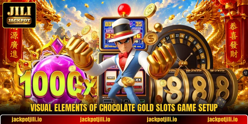 Visual elements of Chocolate Gold Slots game setup
